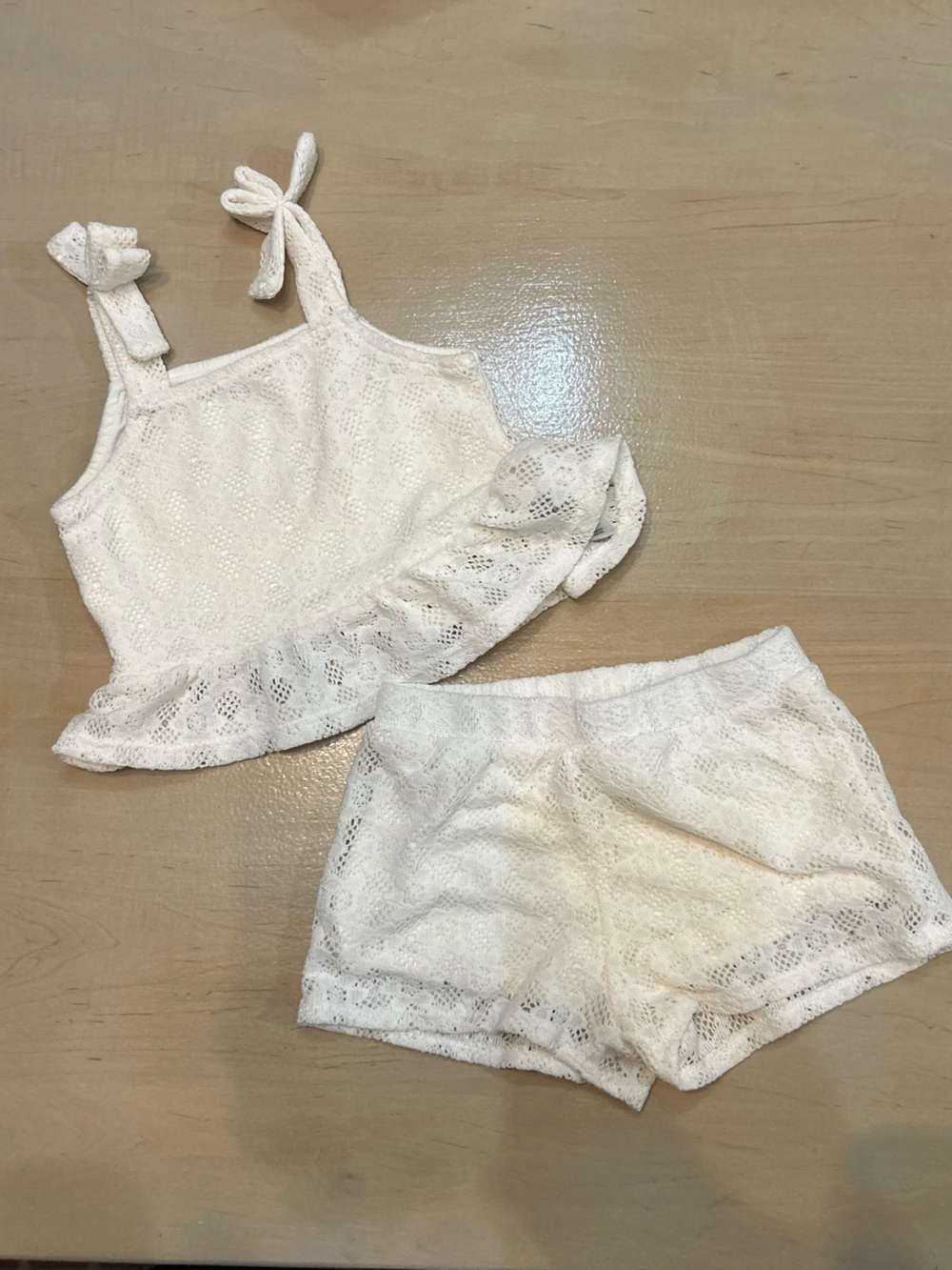 Kids Cream Lace Tank & Short Set